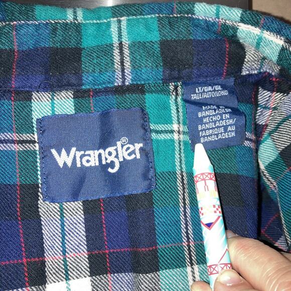Wrangler Long Sleeve Mens Plaid Flannel Pearl Snap Western Cut L Tall Extra Long - Picture 8 of 10